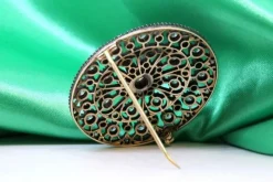 Pamono Elliptical Shaped Gold and Silver Brooch with Rose Cut Diamonds and Chips
