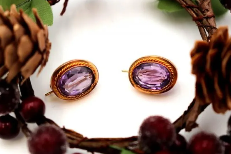 Pamono Elliptical Shaped Gold Earrings with Corded Friezes, Set of 2> Earrings