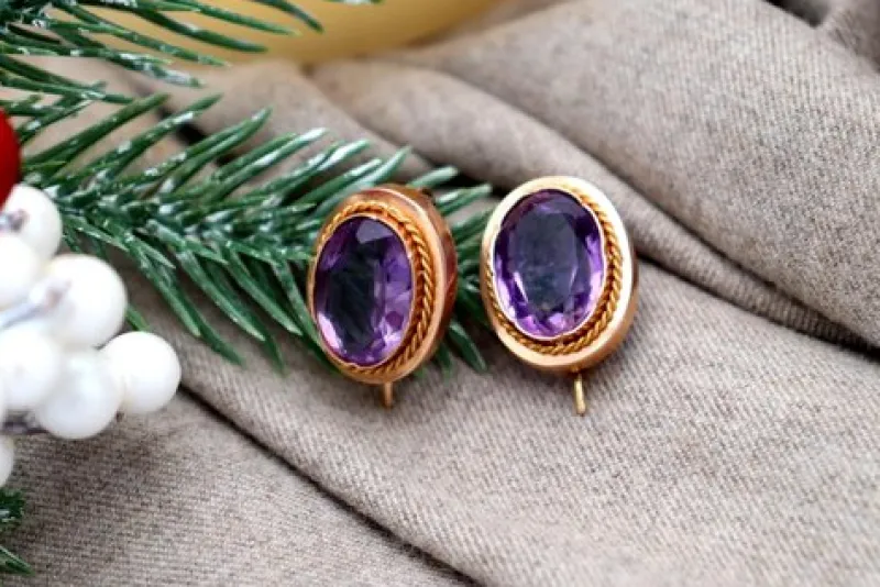 Pamono Elliptical Shaped Gold Earrings with Corded Friezes, Set of 2> Earrings