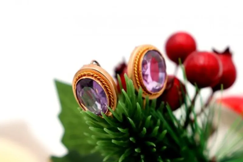 Pamono Elliptical Shaped Gold Earrings with Corded Friezes, Set of 2> Earrings
