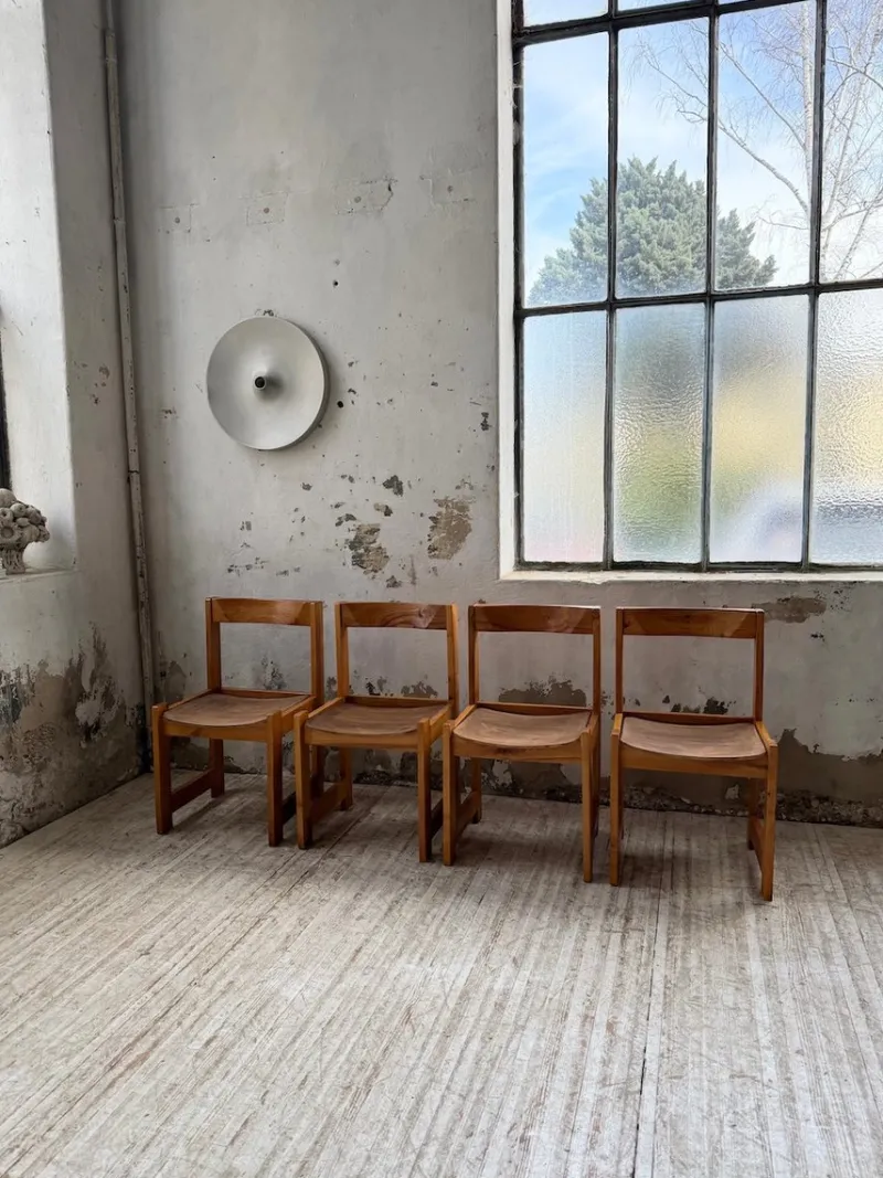 Pamono Elm Chairs in the style of Maison Regain, 1980s, Set of 4> Side Chairs & Dining Chairs
