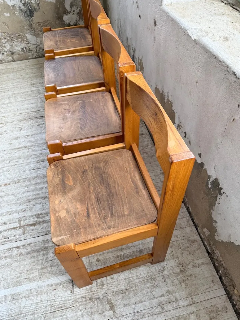 Pamono Elm Chairs in the style of Maison Regain, 1980s, Set of 4> Side Chairs & Dining Chairs