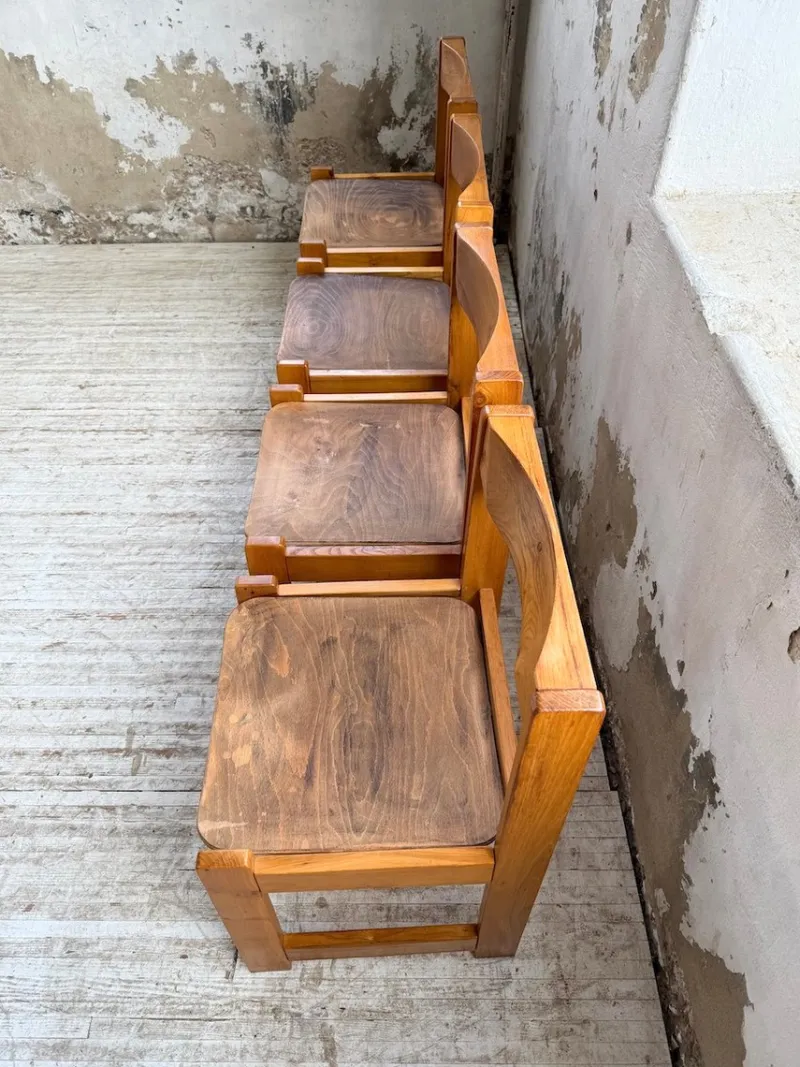Pamono Elm Chairs in the style of Maison Regain, 1980s, Set of 4> Side Chairs & Dining Chairs