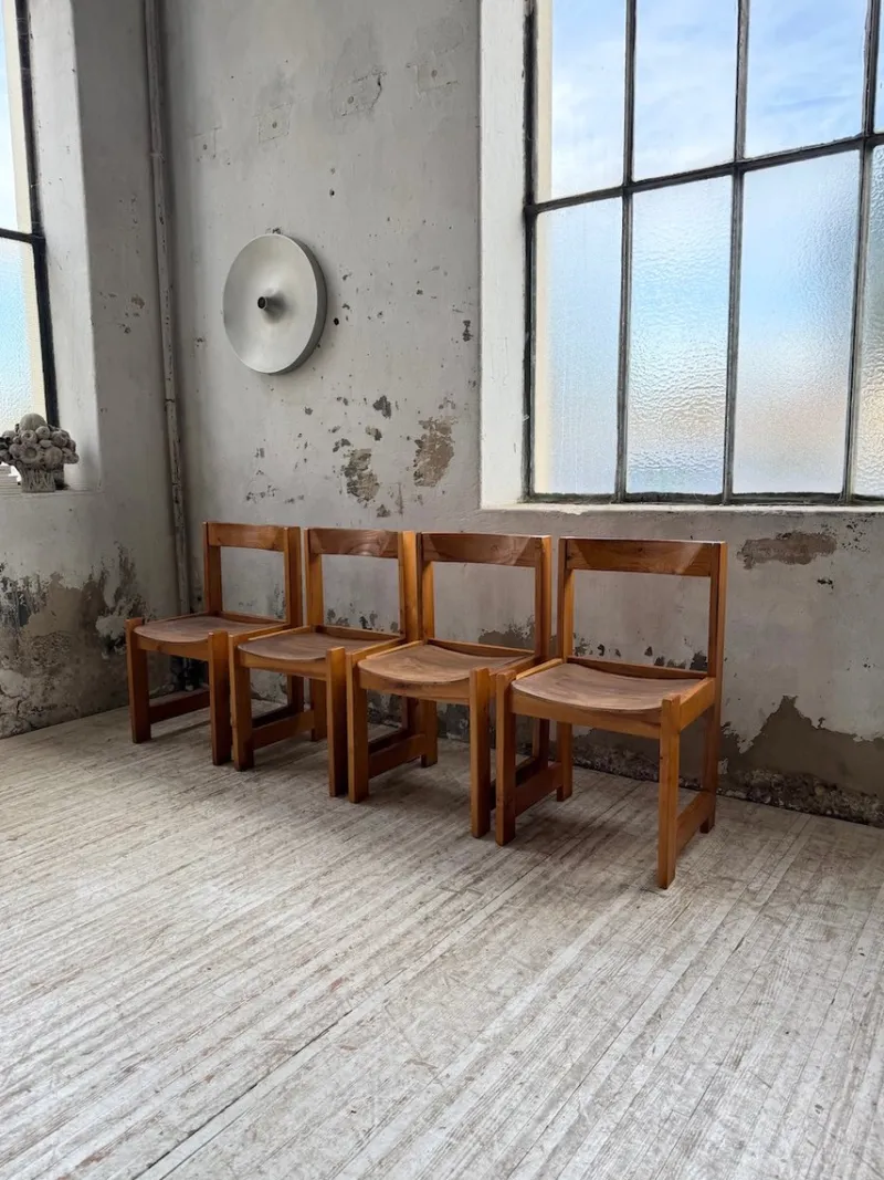Pamono Elm Chairs in the style of Maison Regain, 1980s, Set of 4> Side Chairs & Dining Chairs