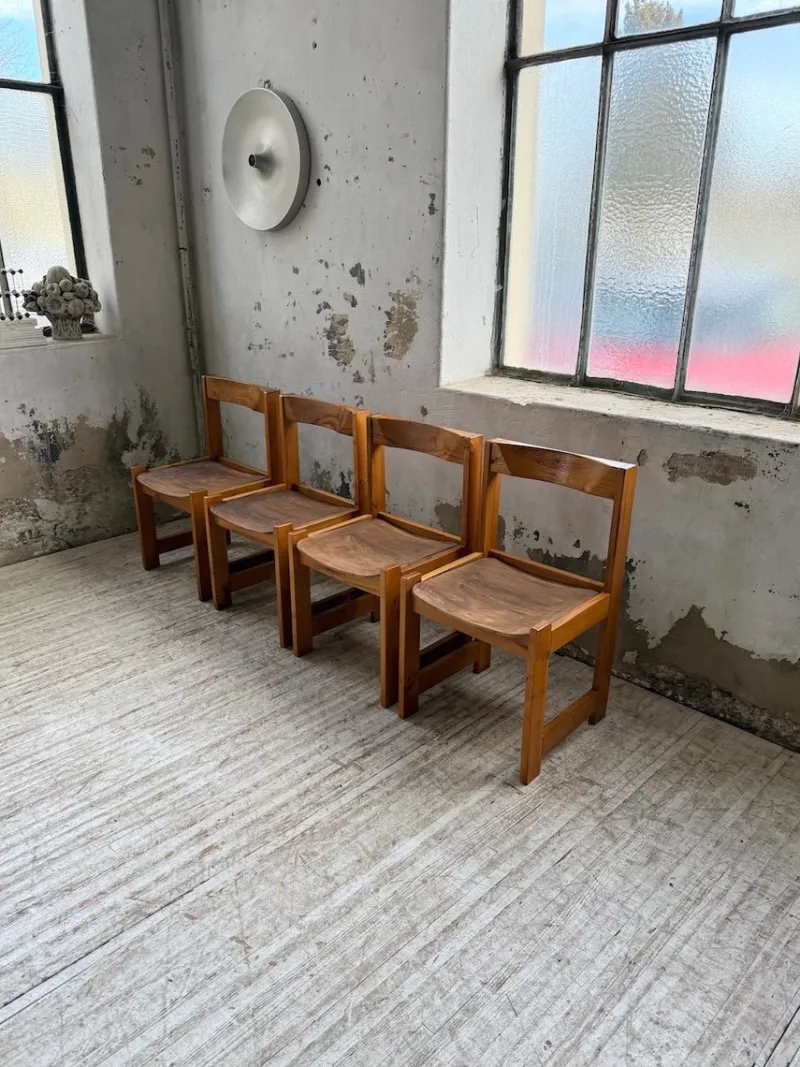 Pamono Elm Chairs in the style of Maison Regain, 1980s, Set of 4> Side Chairs & Dining Chairs
