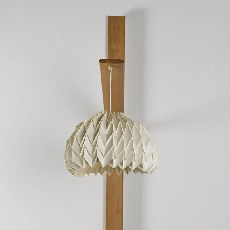 Hot Pamono Elm Floor Lamp with Pleated Paper Shade, France, 1970s