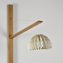 Hot Pamono Elm Floor Lamp with Pleated Paper Shade, France, 1970s