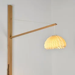 Hot Pamono Elm Floor Lamp with Pleated Paper Shade, France, 1970s