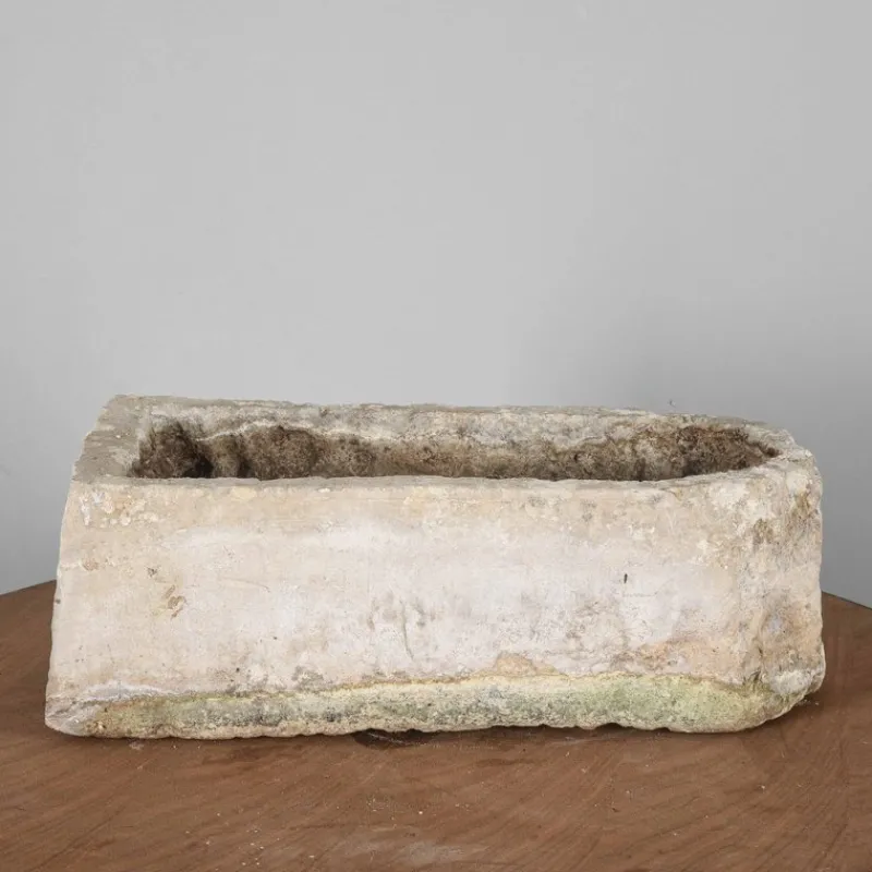 Pamono Elongated Stone Basin Carved from a Single Block with Double Hole> Garden Accessories