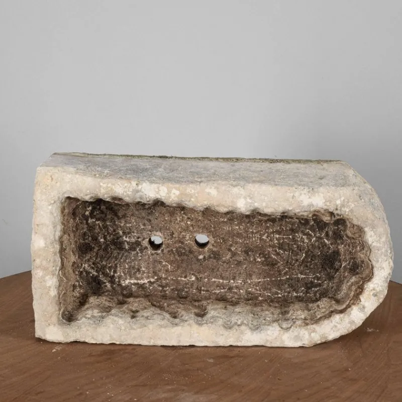 Pamono Elongated Stone Basin Carved from a Single Block with Double Hole> Garden Accessories
