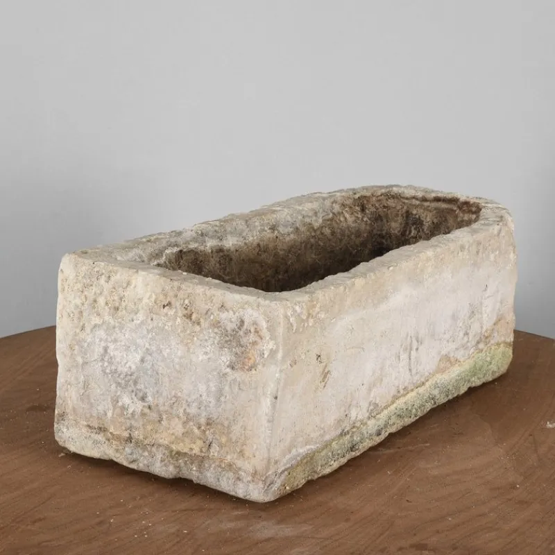 Pamono Elongated Stone Basin Carved from a Single Block with Double Hole> Garden Accessories