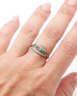 Outlet Pamono Emerald and Diamond Line Ring