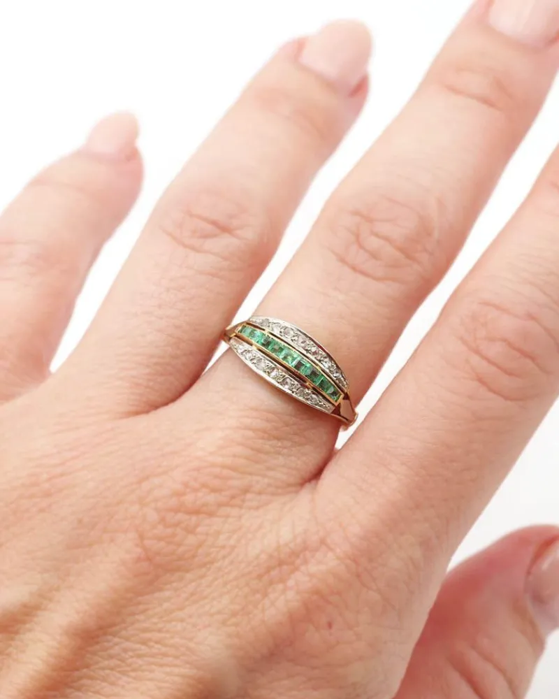 Outlet Pamono Emerald and Diamond Line Ring