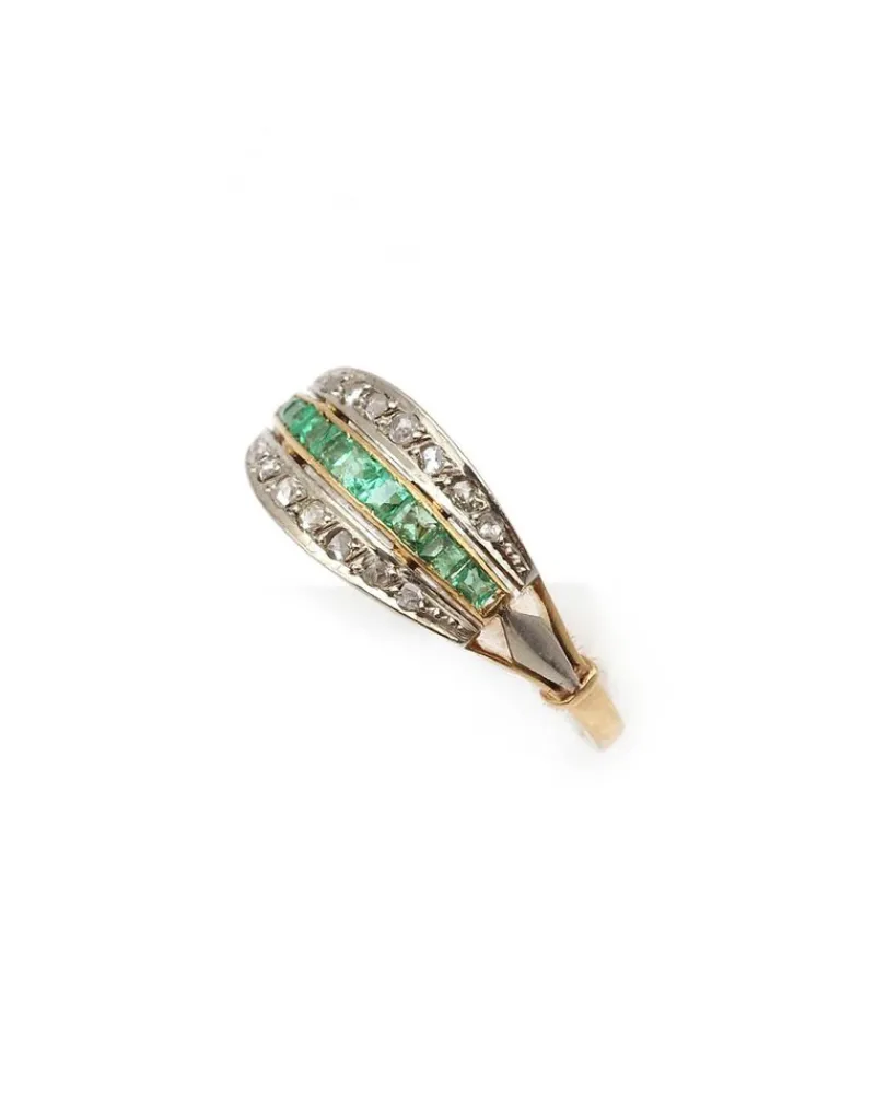Outlet Pamono Emerald and Diamond Line Ring