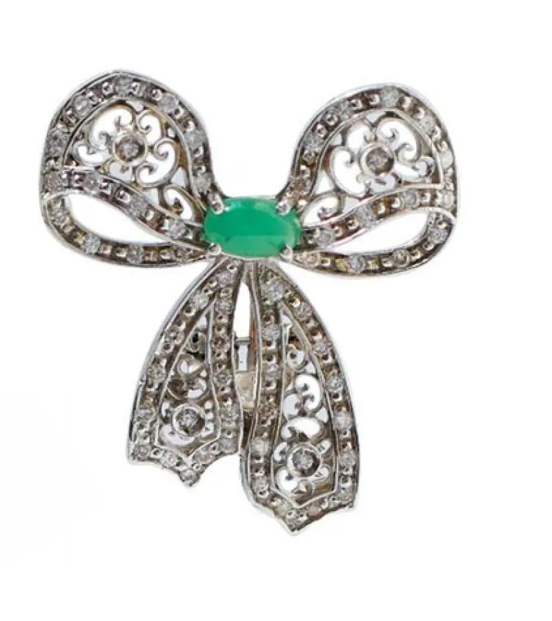 Pamono Emeralds, Diamonds and White Gold Bow Earrings, Set of 2