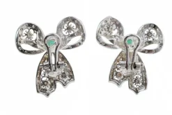 Pamono Emeralds, Diamonds and White Gold Bow Earrings, Set of 2