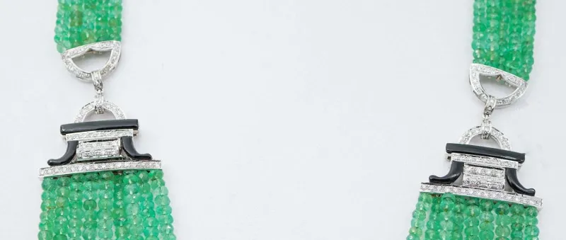 Pamono Emeralds, Onyx, Diamonds and White Gold Necklace> Necklaces