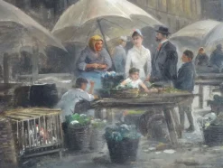 Pamono Emil Barbarini, Sundays Market, Late 1800s, Oil on Wood><noscript><img width=
