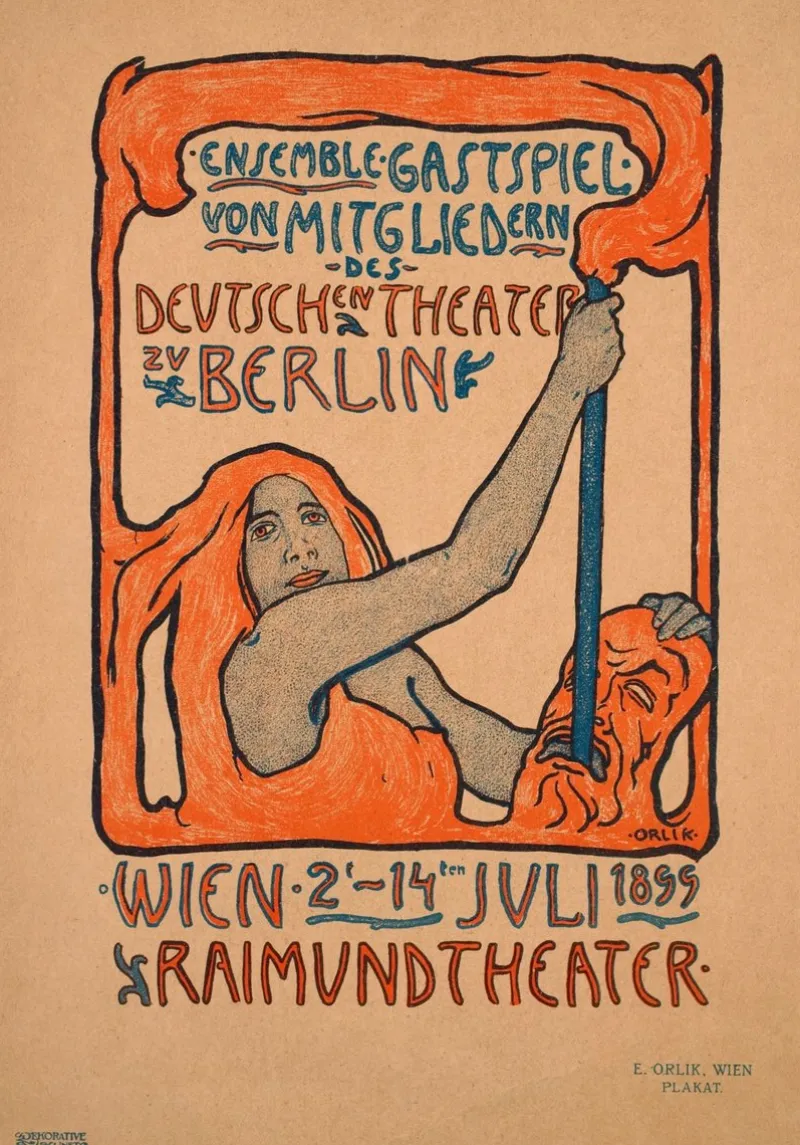 Pamono Emil Orlik, Performance by Members of the Deutsches Theater Zu Berlin, 1899, Lithograph> Art Nouveau