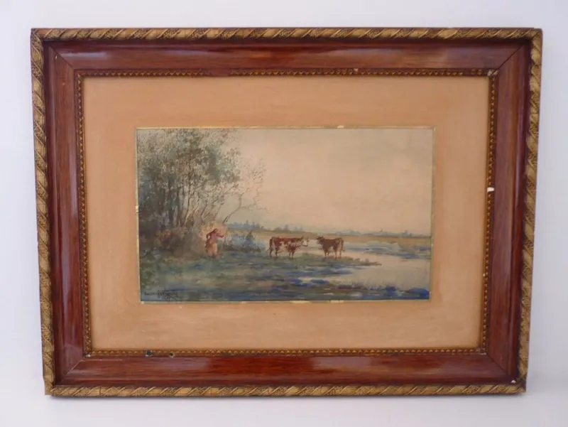 Sale Pamono Emile Henry, Rustic Scene, 1903, Original Watercolor