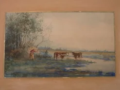 Sale Pamono Emile Henry, Rustic Scene, 1903, Original Watercolor