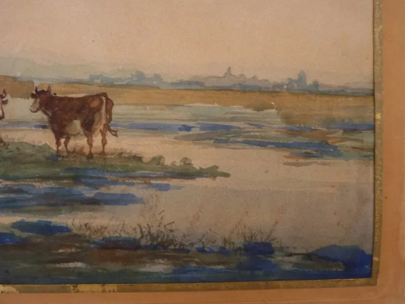 Sale Pamono Emile Henry, Rustic Scene, 1903, Original Watercolor