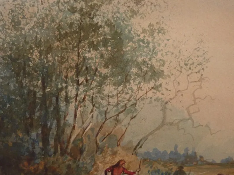 Sale Pamono Emile Henry, Rustic Scene, 1903, Original Watercolor