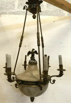 Outlet Pamono Empire Chandelier in Bronze and Alabaster, 1800s