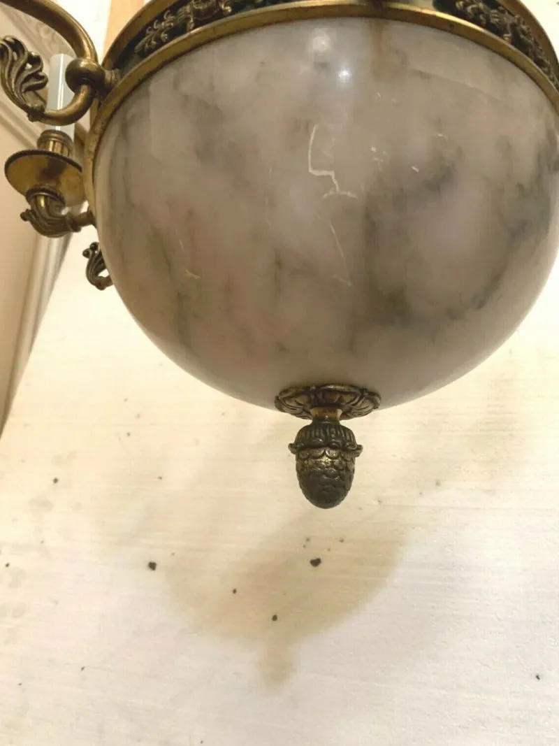 Outlet Pamono Empire Chandelier in Bronze and Alabaster, 1800s