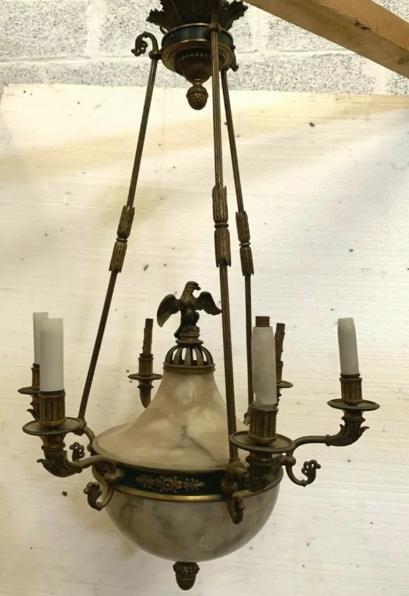 Outlet Pamono Empire Chandelier in Bronze and Alabaster, 1800s