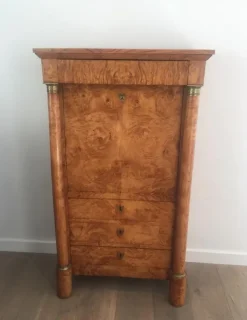 Outlet Pamono Empire Clapper Secretaire in Burr Walnut with Detached Columns and Secret Drawer, France, 1850s
