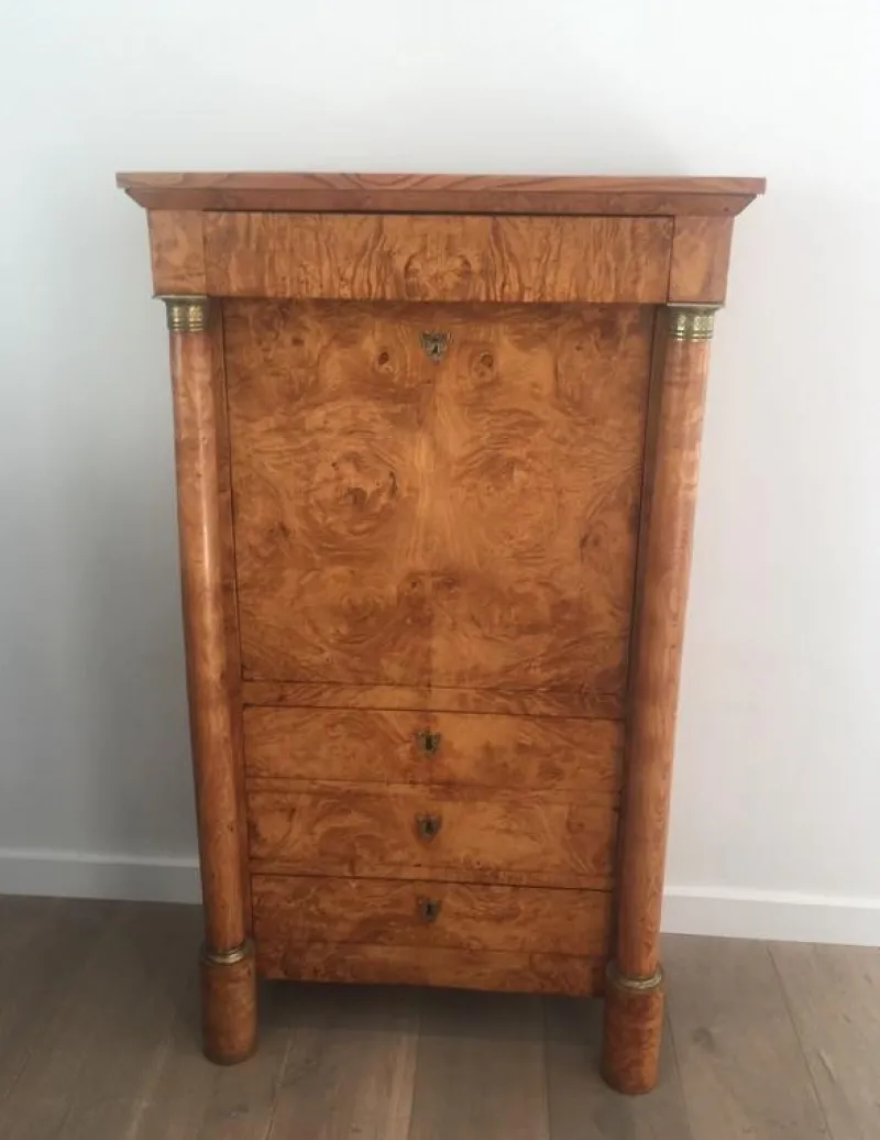 Outlet Pamono Empire Clapper Secretaire in Burr Walnut with Detached Columns and Secret Drawer, France, 1850s