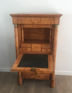 Outlet Pamono Empire Clapper Secretaire in Burr Walnut with Detached Columns and Secret Drawer, France, 1850s