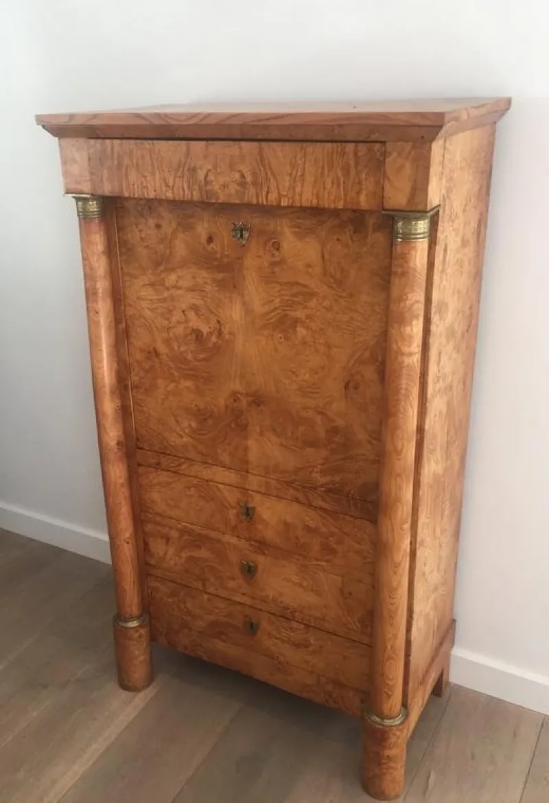 Outlet Pamono Empire Clapper Secretaire in Burr Walnut with Detached Columns and Secret Drawer, France, 1850s