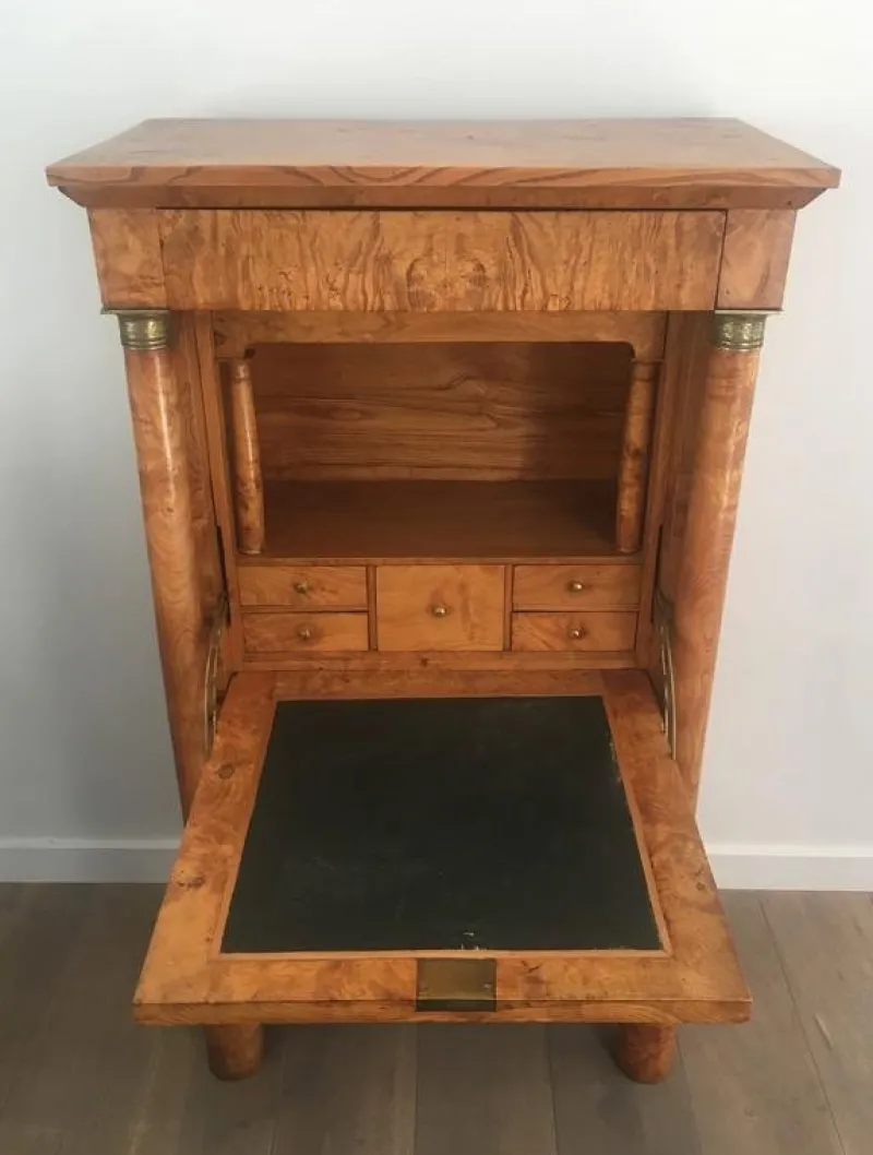Outlet Pamono Empire Clapper Secretaire in Burr Walnut with Detached Columns and Secret Drawer, France, 1850s