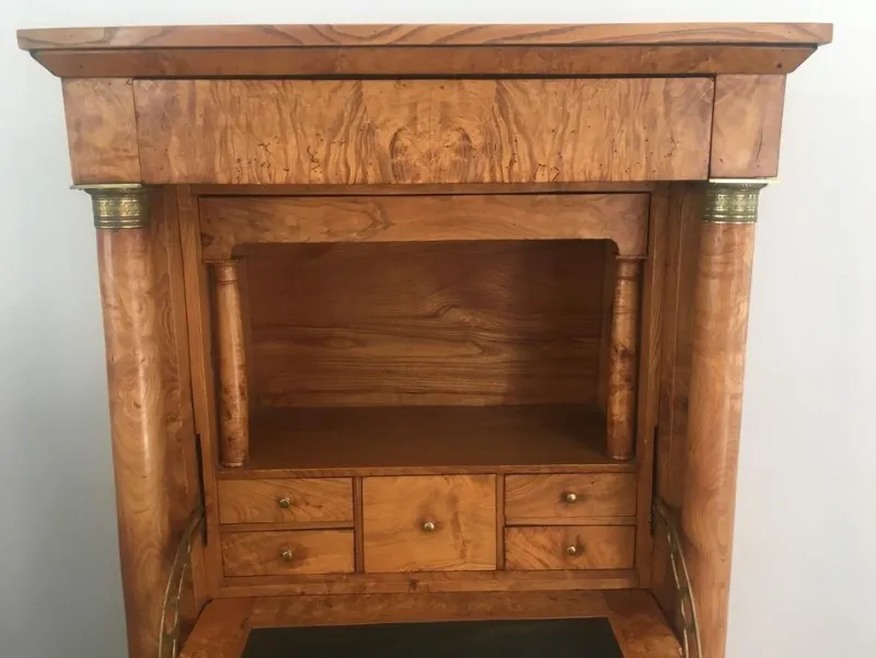 Outlet Pamono Empire Clapper Secretaire in Burr Walnut with Detached Columns and Secret Drawer, France, 1850s