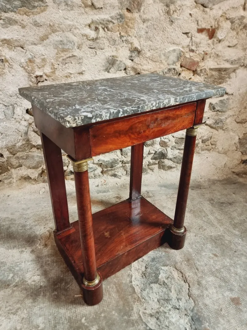 Pamono Empire Console Table in Mahogany Veneer with Marble Top, 1830s> Console Tables