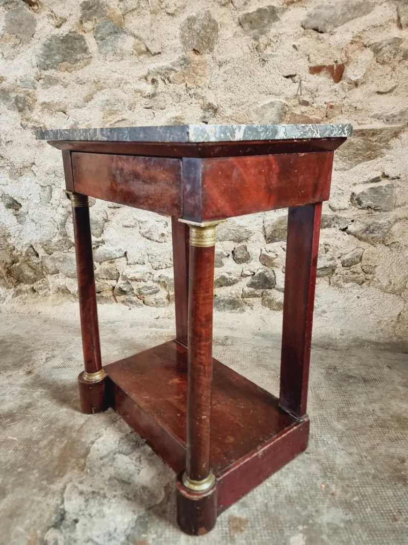 Pamono Empire Console Table in Mahogany Veneer with Marble Top, 1830s> Console Tables