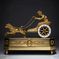 New Pamono Empire Mantel Clock with Putto in Chariot by Thiery À Paris
