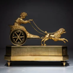 New Pamono Empire Mantel Clock with Putto in Chariot by Thiery À Paris