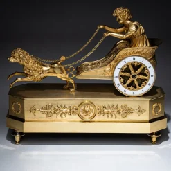 New Pamono Empire Mantel Clock with Putto in Chariot by Thiery À Paris