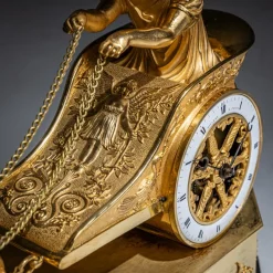 New Pamono Empire Mantel Clock with Putto in Chariot by Thiery À Paris