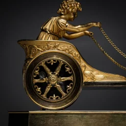 New Pamono Empire Mantel Clock with Putto in Chariot by Thiery À Paris