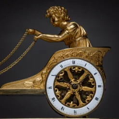 New Pamono Empire Mantel Clock with Putto in Chariot by Thiery À Paris