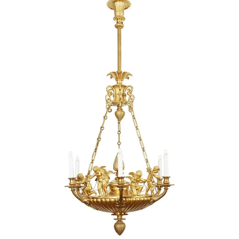 Outlet Pamono Empire Style Chandelier in Gilded Bronze with Cherubs, 1950s