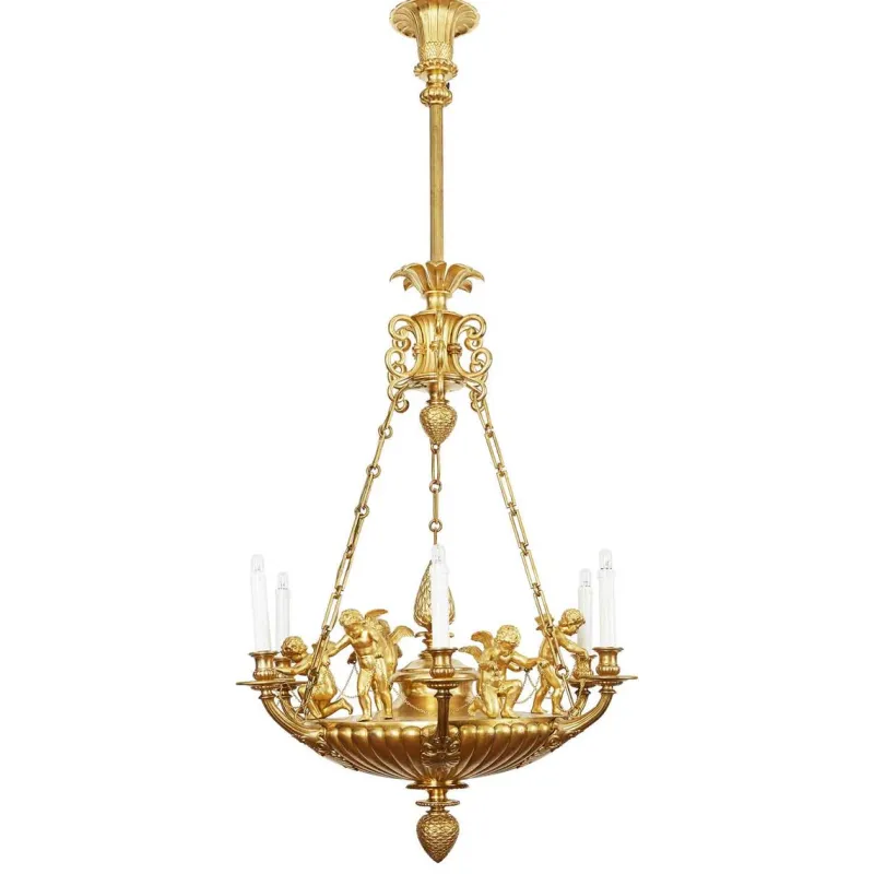 Outlet Pamono Empire Style Chandelier in Gilded Bronze with Cherubs, 1950s