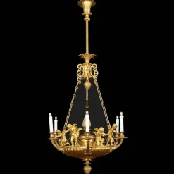 Outlet Pamono Empire Style Chandelier in Gilded Bronze with Cherubs, 1950s
