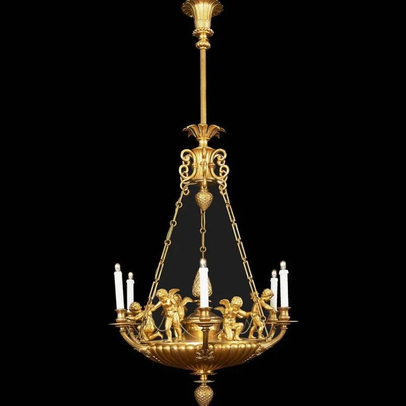 Outlet Pamono Empire Style Chandelier in Gilded Bronze with Cherubs, 1950s