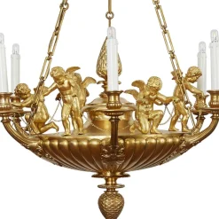 Outlet Pamono Empire Style Chandelier in Gilded Bronze with Cherubs, 1950s