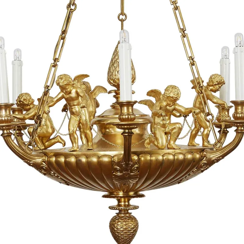 Outlet Pamono Empire Style Chandelier in Gilded Bronze with Cherubs, 1950s